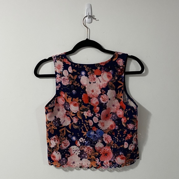 Blue & Pink Floral Cropped Tank Top | Cut Outs | S - Picture 8 of 8